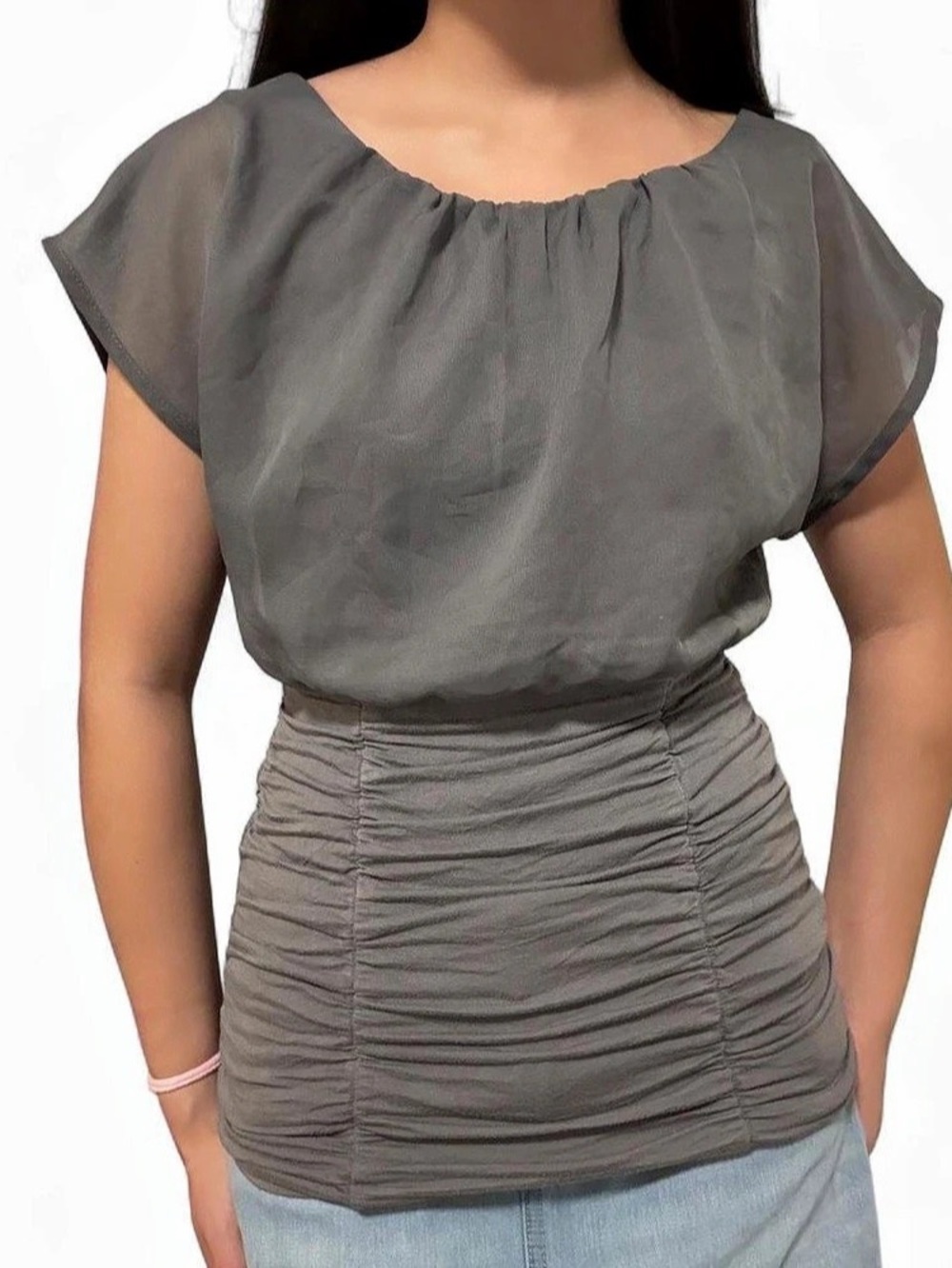 Ruched Gray Blouse